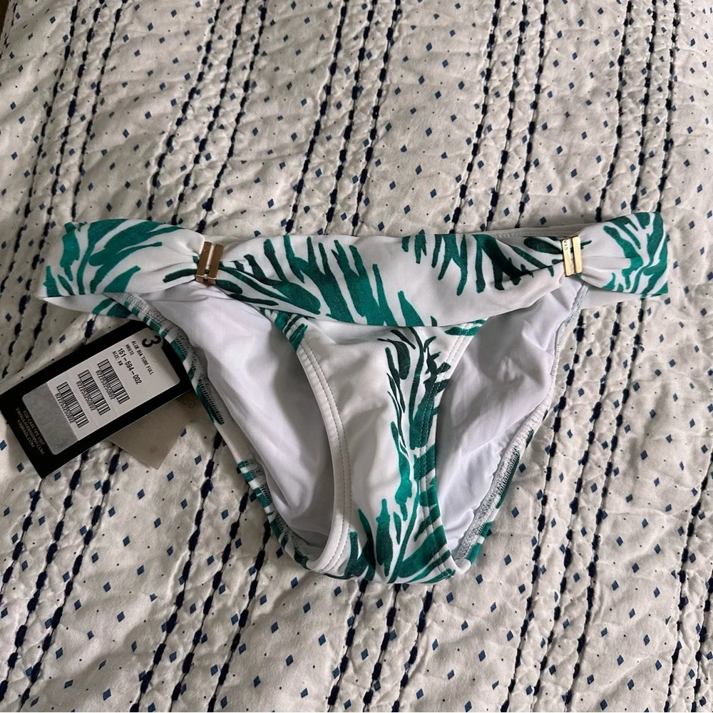 ViX Aloe Print Bia Tube Bikini Bottoms XS White Green Leaf NWT